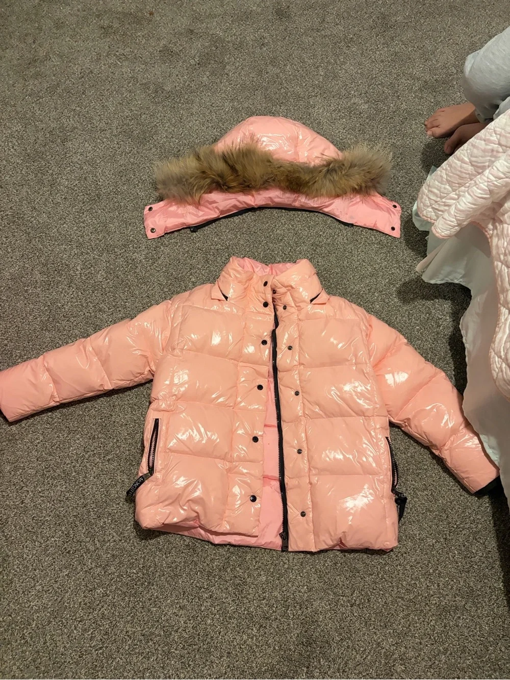 SUPER RARE MONCLER Pink Hooded Puffer Jacket with Black Trim